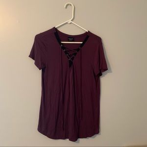 Plum lace up tee